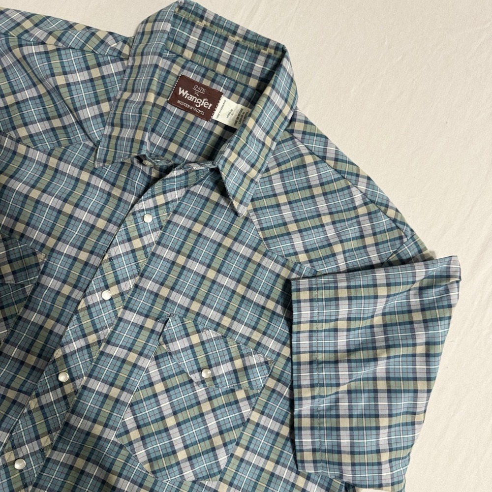 Wrangler Plaid Western Pearl Snap Shirt Boho Cowboy Grunge Rodeo Rockabilly